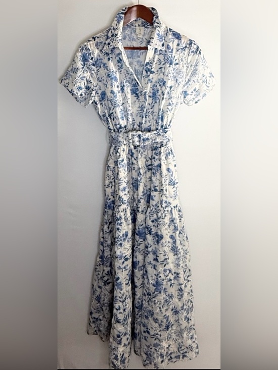Joie Dresses & Skirts - Joie Blue Floral Midi Dress L Belted Shirt Dress Cottagecore